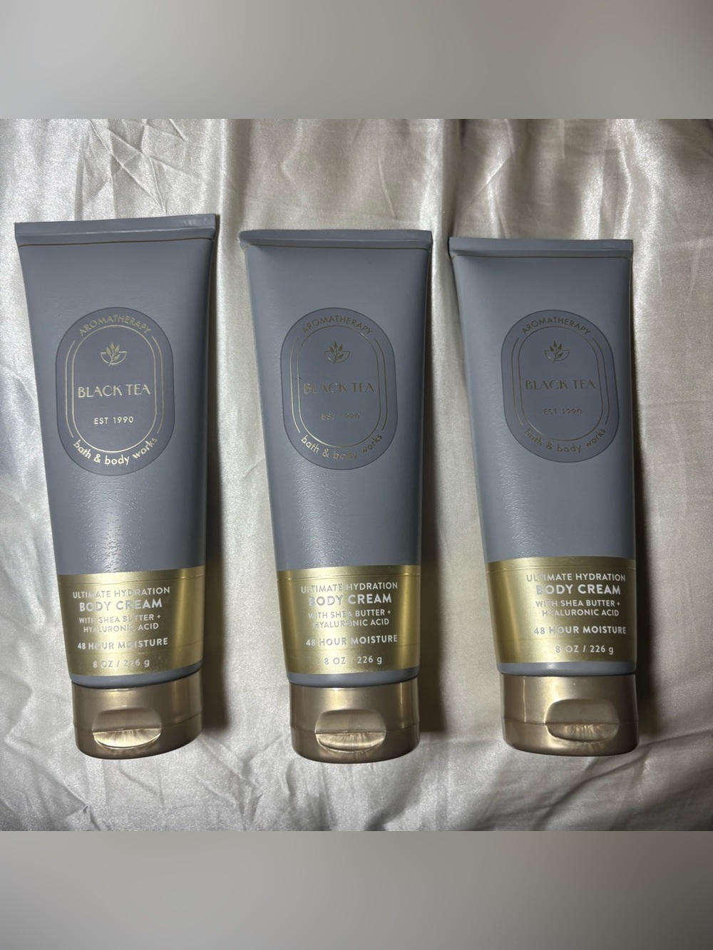 3 tubes- Bath & Body Works Black Tea Ultimate Hydration Body Cream - Gray & Gold